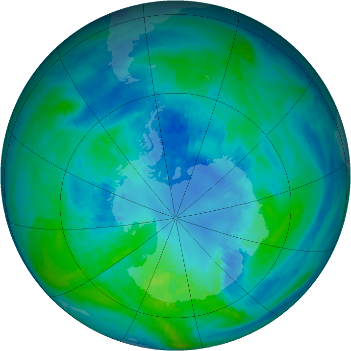 Antarctic ozone map for 07 April 2001